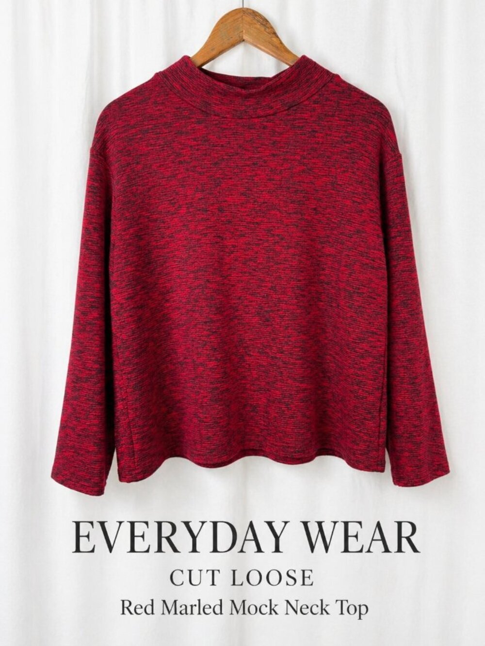 Cut Loose Red Marled Knit Mock Neck Top L USA Made Cozy Stretch Lagenlook Artsy